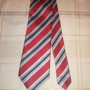 Croft & Barrow Silk Tie Red White Blue Stripes Men Necktie 58 x 3"